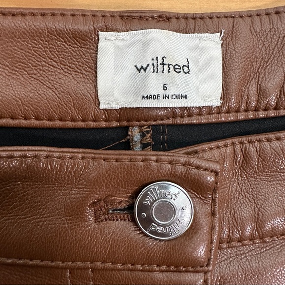 Wilfred | Brown Faux Leather Straight Leg Pants High Rise Vegan Leather Trousers - Picture 3 of 5